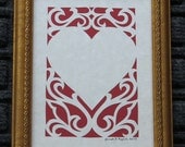 Personal Heart - Scherenschnitte - Hand Paper Cutting Art signed and dated By Janet Lynch -5x7 Framed
