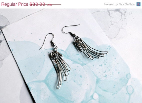 Memorial Day Weekend Sale Angel Wing Earrings - Silver Wire Feather Angel Wing Jewelry