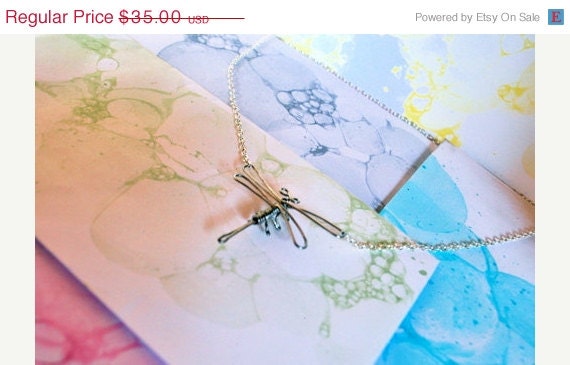 Memorial Day Weekend Sale Silver Dragonfly Necklace - Detailed Wire Dragon Fly - Handmade with Love
