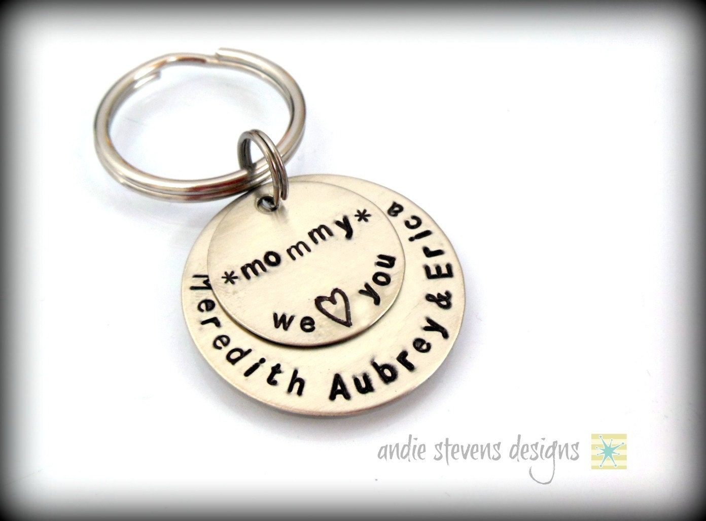 Father's Day Gift Personalized Nickel Silver Keychain Mother Grandma Mommy Hand Stamped Children's Names