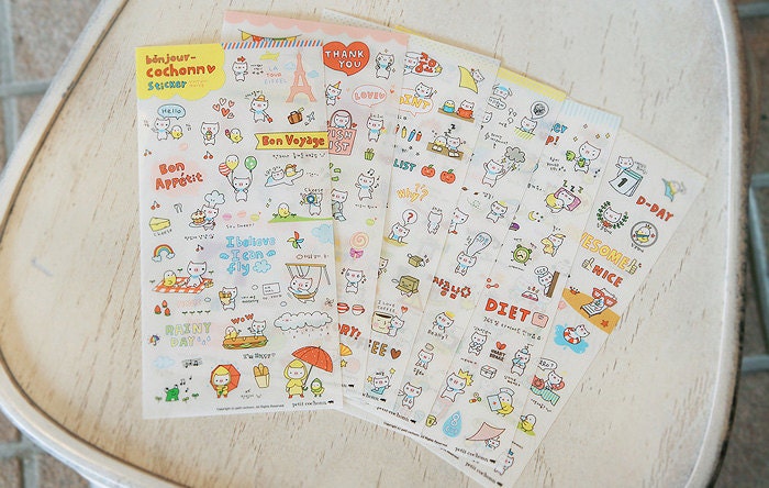 Korea lovely Pig Transparent Diary Sticker - 6 Sheets