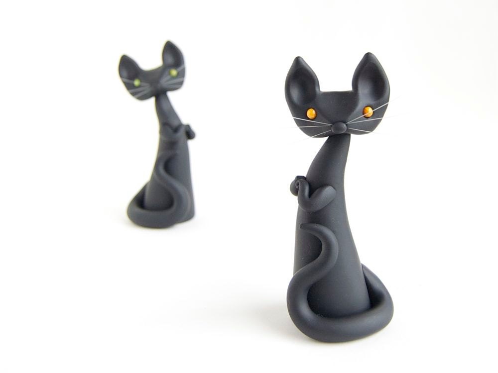 Black Cat Figurine - Amber Eyes by Bonjour Poupette