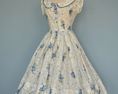 Vintage 1950s Party Dress...Darling Cotton Blue and White Dotted Swiss R & K ORIGINAL Garden Party Dress