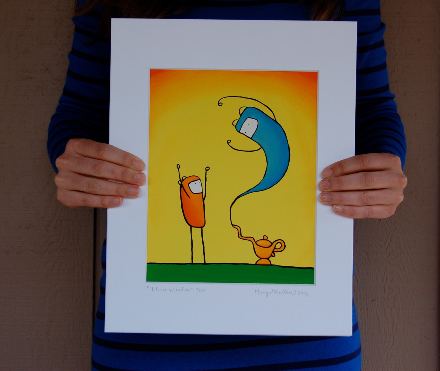 Three Wishes, Giclee of original painting 8x10in, bright colors