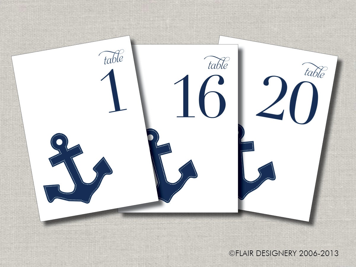 Anchors Away PRINTED Set of 20 Table Numbers for Weddings, Parties, Events and more by Flair Designery Il_570xn