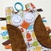 Urban Zoologie Cream Owls Ribbon Tag Baby Blankie with Linking Ring Lovey Lovie Baby Gift Orange, Yellow, Lime, Turquoise