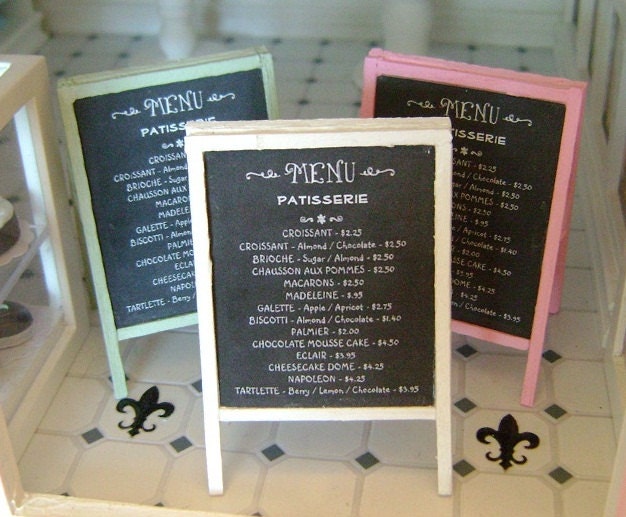 Patisserie Cafe CHALKBOARD MENU SIGN Shop Bakery - Dollhouse Miniature 1/12 th Scale