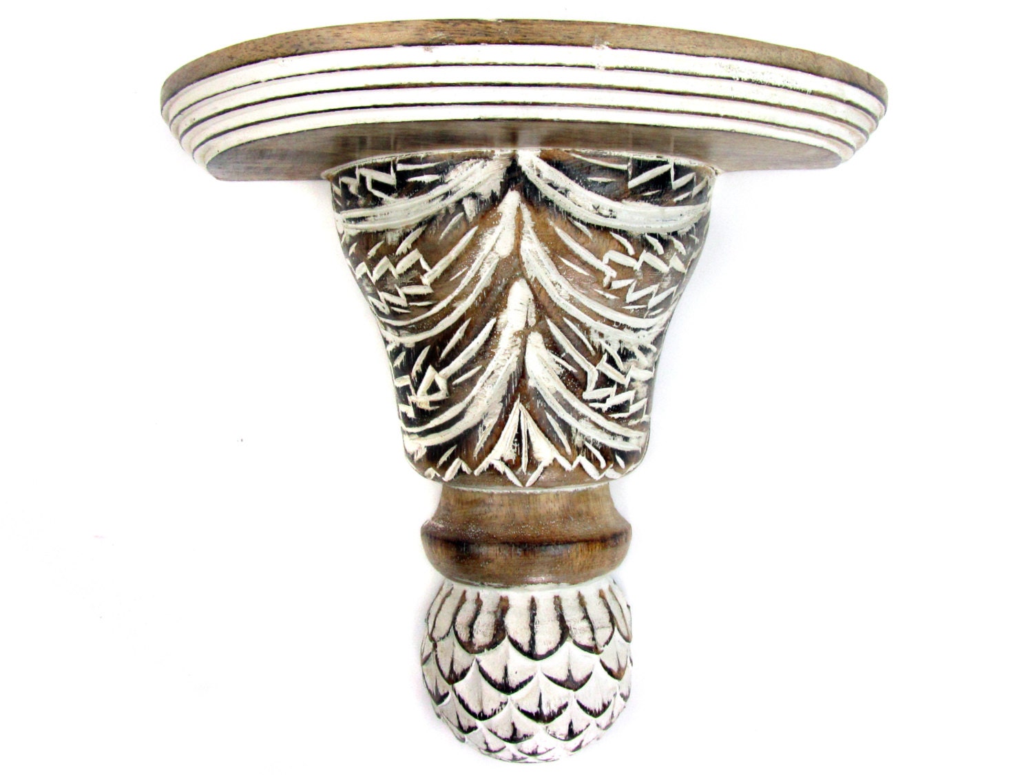 Hand Carved Wood Shelf Sconce w/ Pinecone Decoration