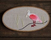 Roseate Spoonbill Hand Embroidery - Pink Bird Embroidery Hoop Art
