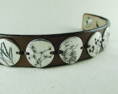 Winter Soul, PMC OOAK Jewelry, Fine Silver and Leather Cuff, Natural Plant Impressions, Artisan Handmade Bracelet