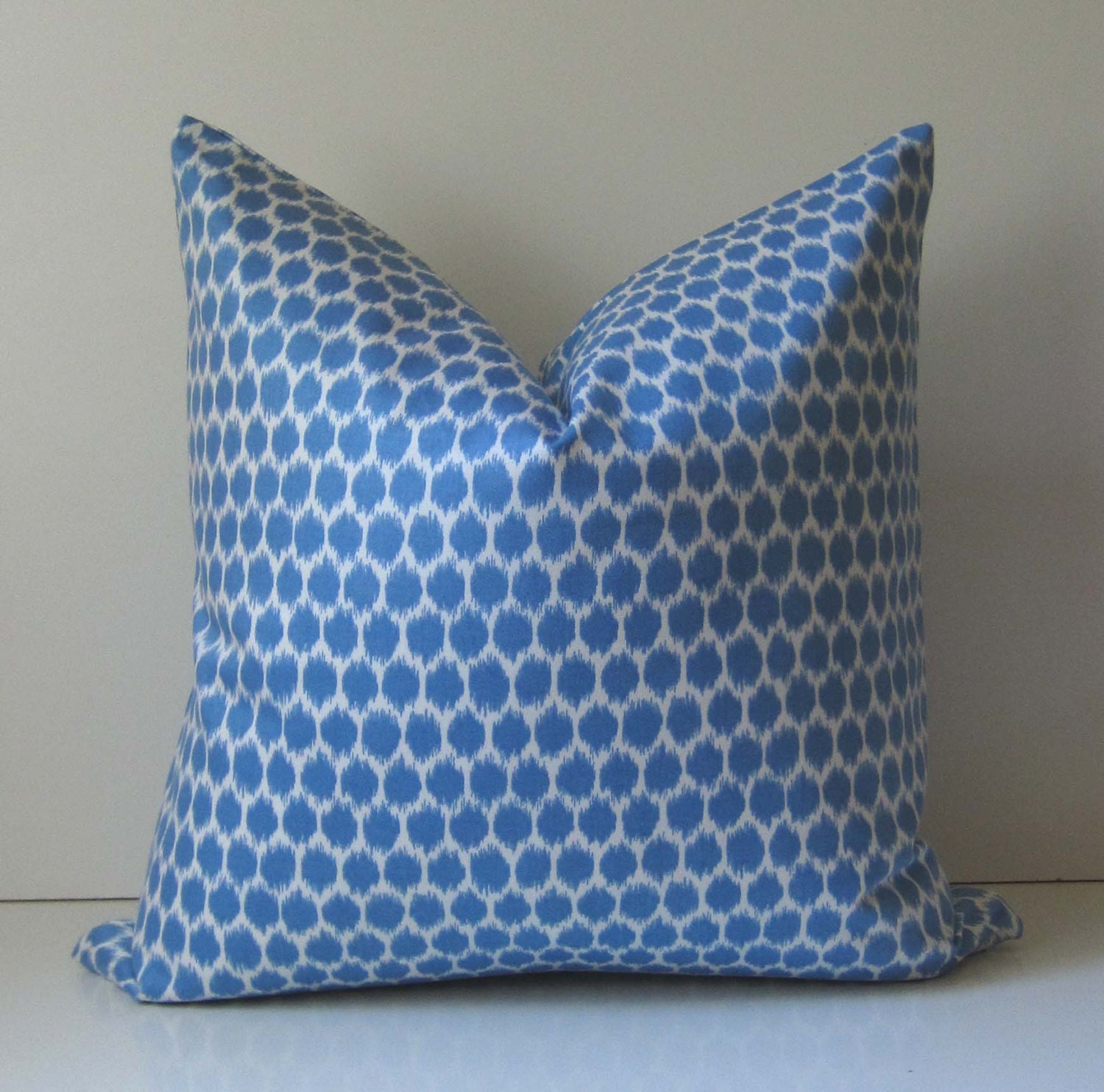 Ikat  Pillow Cover - 20 inch  - Polka Dot - blue and white - decorative pillow - ready to ship