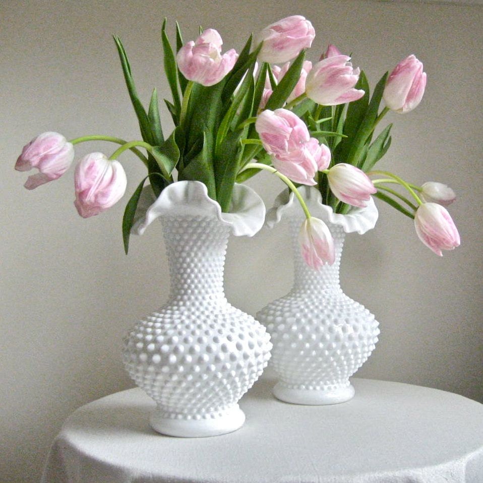 Fenton Hobnail Milk Glass Vase -- Large Baluster Form White Vase