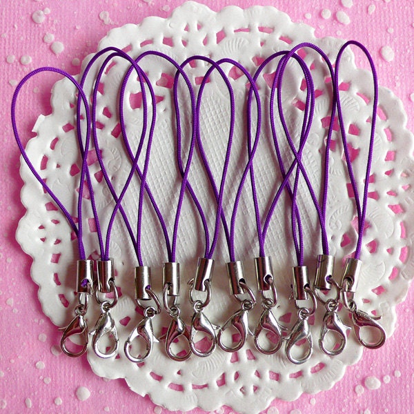 Dark Purple Cell Phone Straps / Zipper Pull Straps with Lobster Clasp (10 pcs) PS013