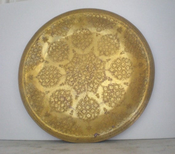 Vintage Moroccan Brass Tray 17"