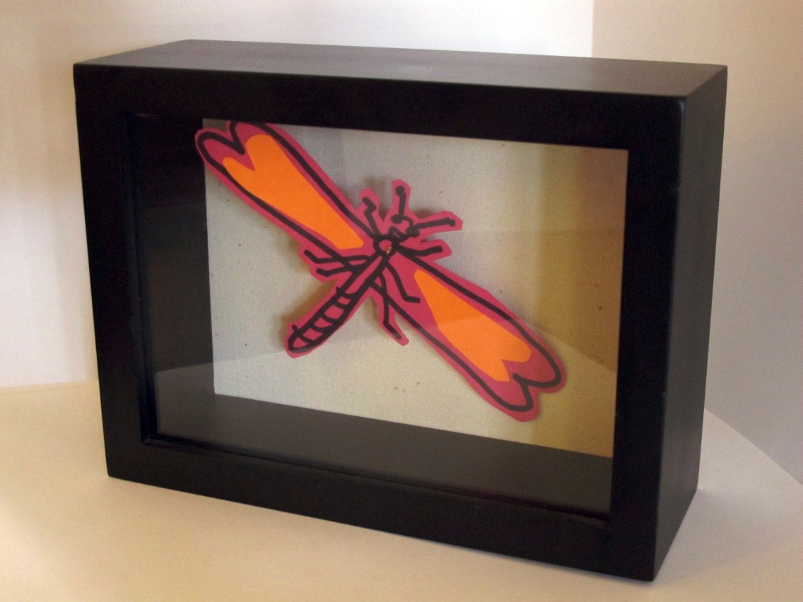 Dragonfly, Orange and Pink, Mounted in Shadowbox - No Animals Were Harmed
