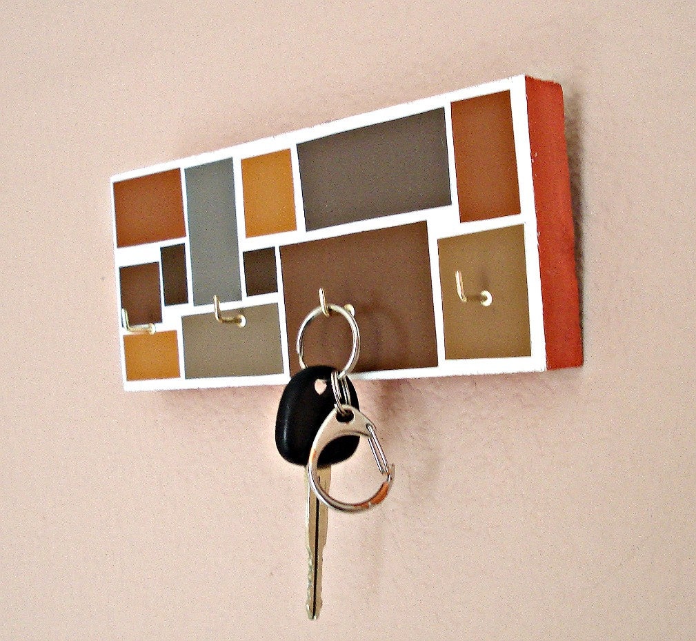 Key Hanger in a Brown & Orange Mosaic Pattern - For the man in your life