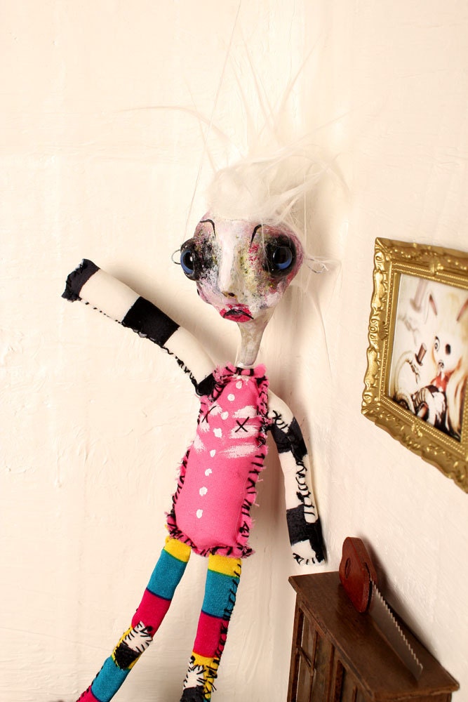 Gothic Art Doll.  Bird boy,  weird puppet, whimsical and strange. crudeart crude art