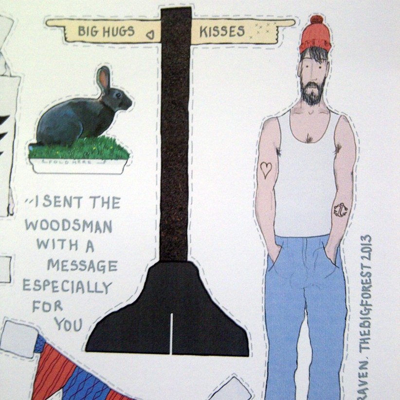 Woodsman 'I Love You' Paper Doll greeting's Card