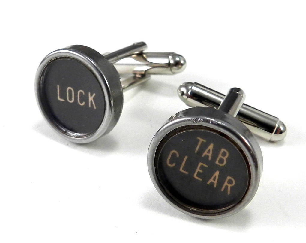 Steampunk Cufflinks Vintage Typewriter Tab Clear and Lock Cuff Links Anniversary Gift Everyday Sweetie by Compass Rose Design