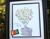 Custom Wedding Guest Book Unique Wedding Guest Book Alternative Flying House UP Wedding Thumbprint ink pad Personalized Wedding Gift
