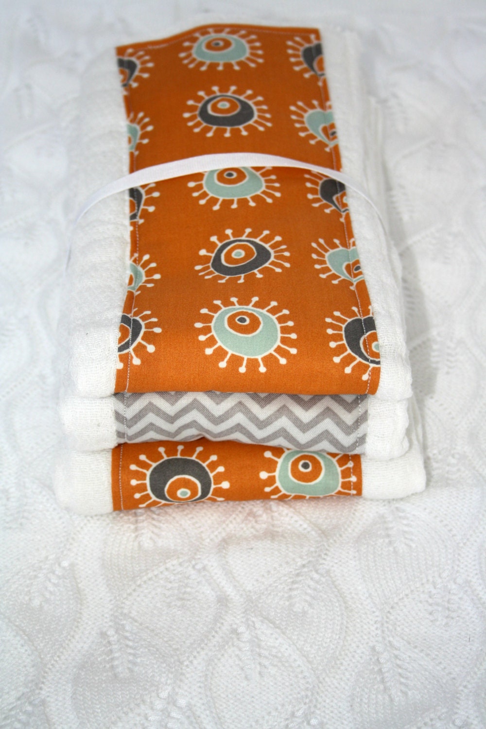 Baby Burp Cloths- Set of 3, Orange and Gray