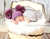 Crocheted Pom Pom Beanie in Mixed Berries OR Choose Any Color, Beautiful Photography Prop
