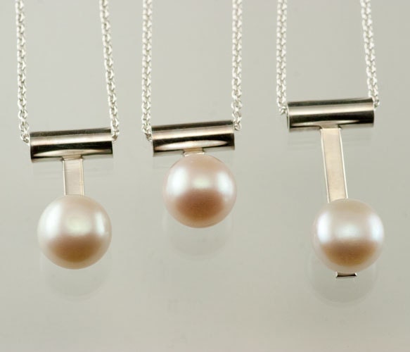Fresh Water Button Pearl Sterling Silver Modern Pendant Necklace with chain - Price for one Necklace -