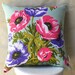 MINT POPPIES Vintage Irish  Linen Tea Towel Cushion Cover Upcycled Repurposed Spring Flowers Pillow Cushion
