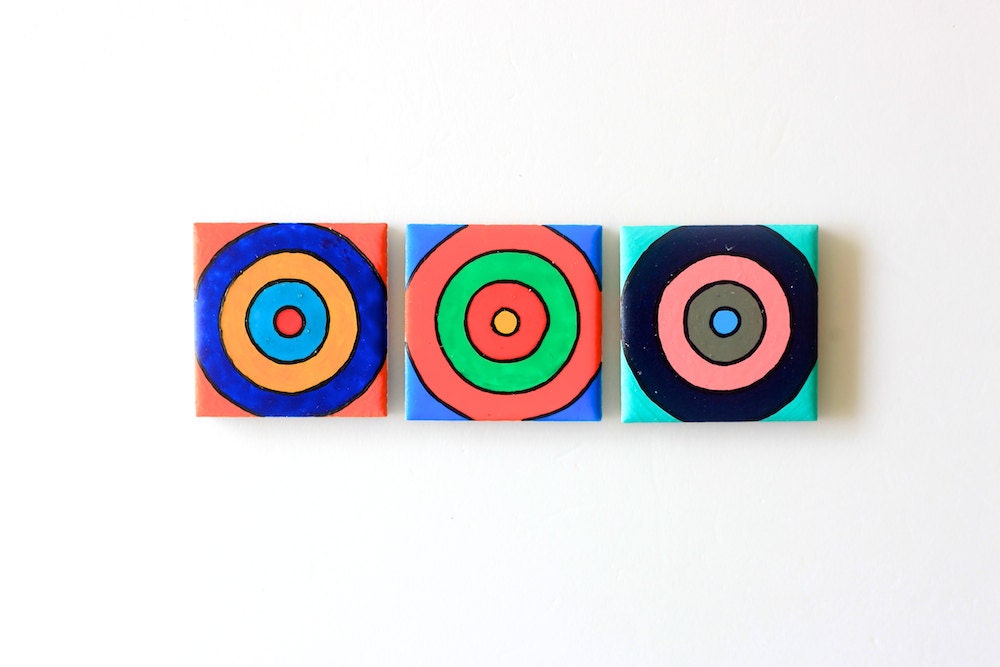 Hand Painted Ceramic Tile Magnets - Bullseye . S373