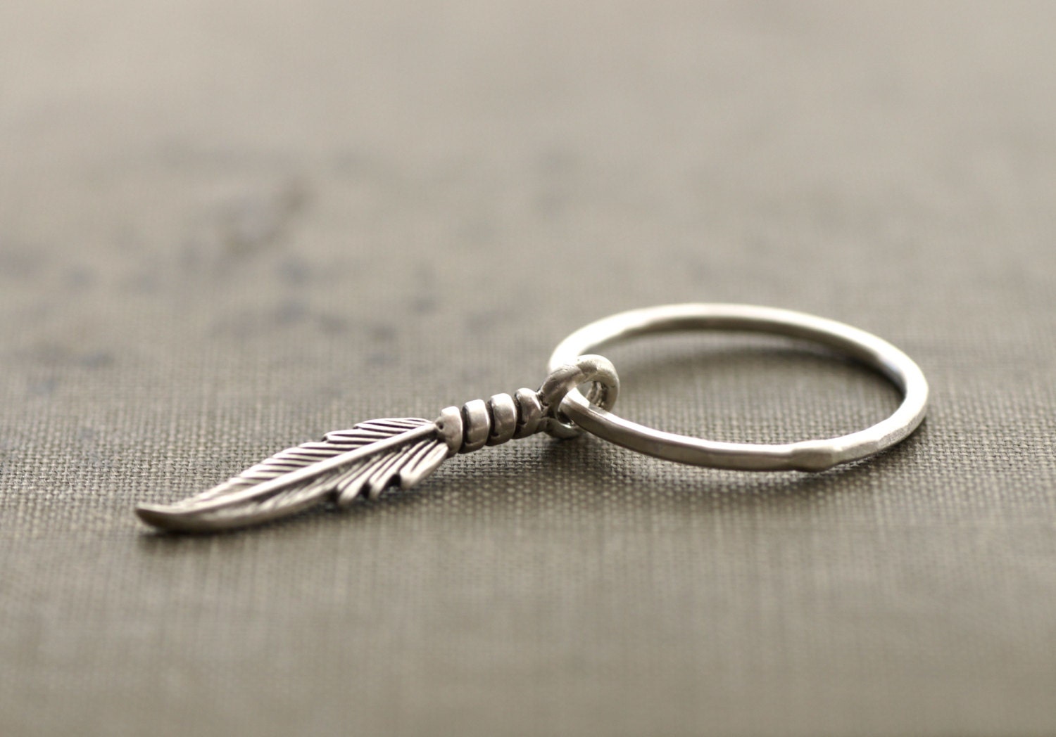 Dangling Feather Ring - Sterling Silver