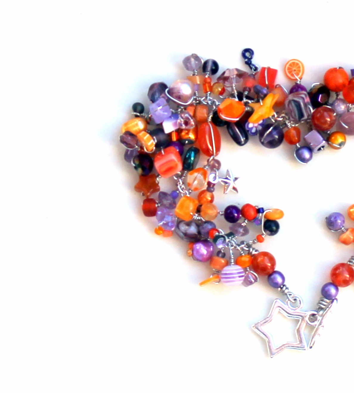 school spirit bracelet / beaded beadwork purple and orange gemstone wire wrapped bracelet gift / carnelian and amethyst beads wire wrapped