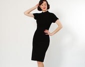 Vintage 1950s Dress - 50s Wool Dress - Classic Black Bombshell