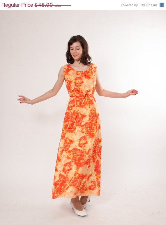 20% OFF - 70s Maxi Dress - 1970s Dress - Tangerine Sketch