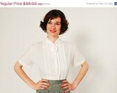 30% OFF - Vintage 50s Blouse - 50s White Blouse - Tiny Ascot