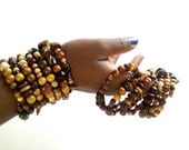Tribal inspired wood and stone bracelet stack- The Nzinga (large stack)