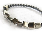 Pyrite Bracelet, Fools Gold Natural Gemstones, Square Cut Pyrite, Micro faceted Black Agate, High Fashion