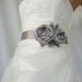 Handcraft Grey Two Flowers With Feathers Wedding Bridal Sash Belt
