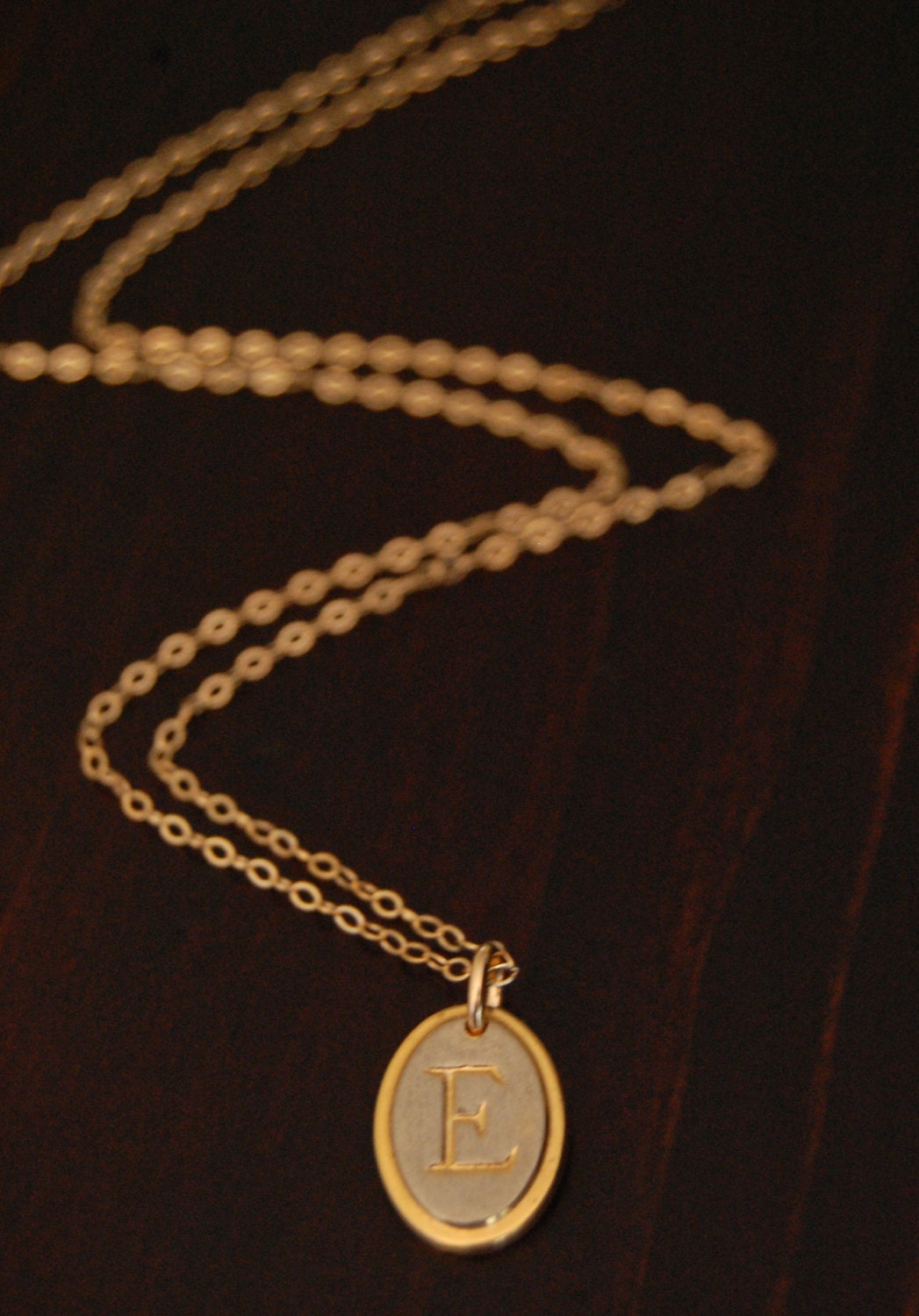 Gold Monogram Initial Necklace,  Gold Initial Necklace, E Necklace, Vintage Initial Necklace, Upcycled Necklace, Eva