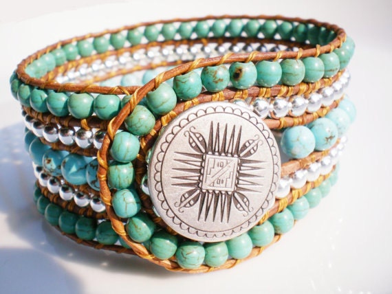 Big Blue Cuff with Mayan Mandella Button