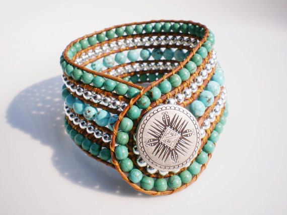 Big Blue Cuff with Mayan Mandella Button