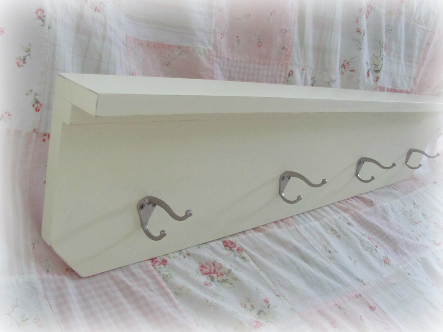Rustic Cream Shelf Wood Wall Shelf With Coat Hooks Rustic Coat Rack Shelf White Pink Red Blue Green