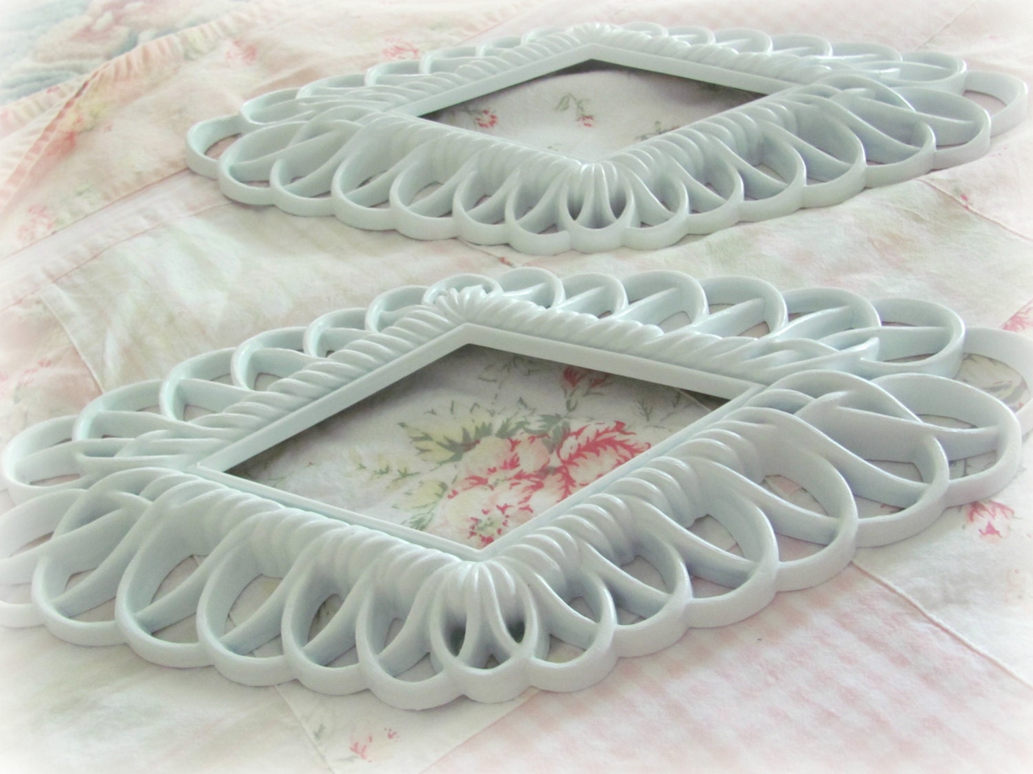 PICTURE FRAMES White Vintage Picture Frames Pair of White Shabby Chic Burwood Frames Wedding Nursery Girls Room