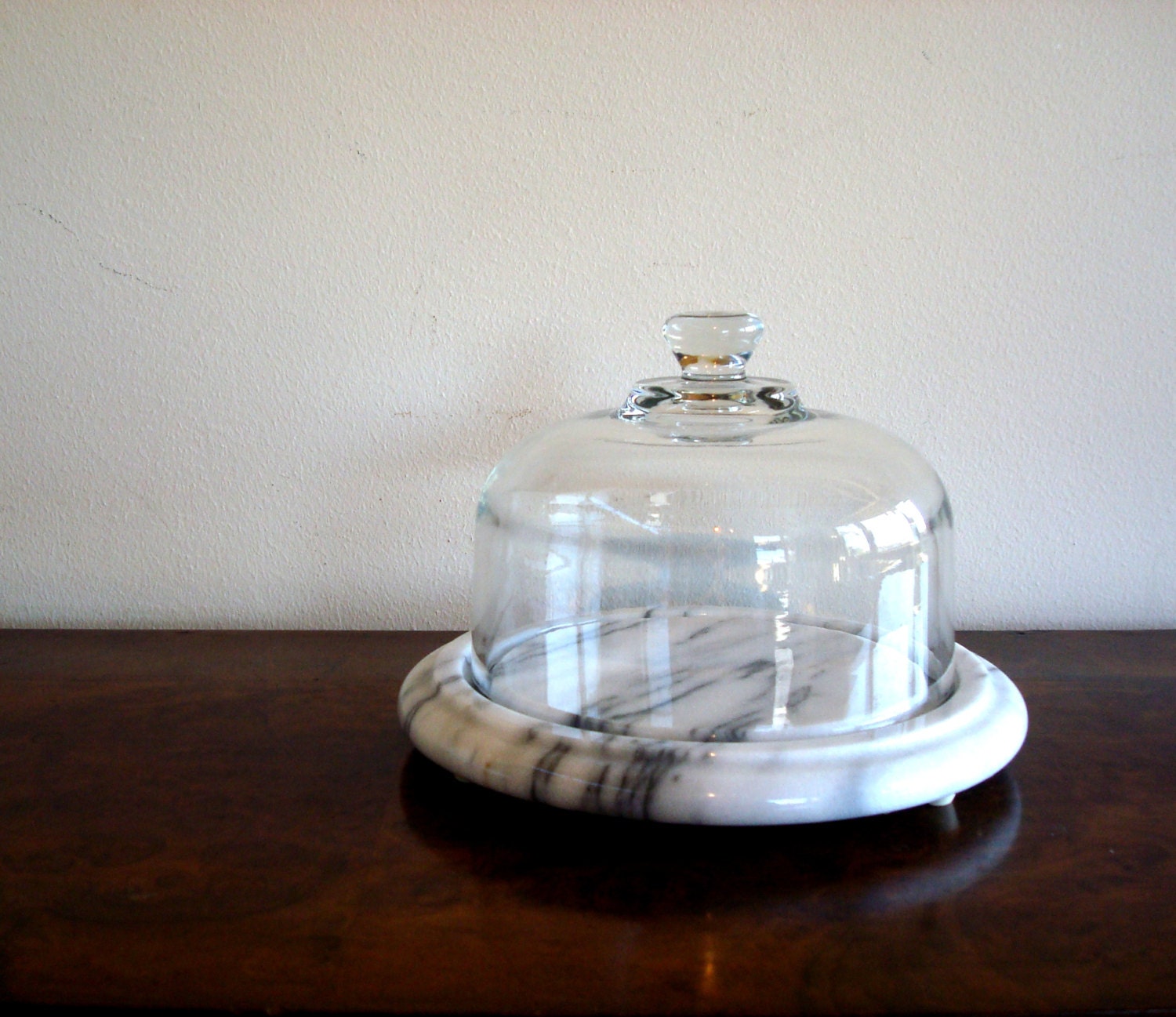 Vintage Glass Cloche with Heavy Marble Platter