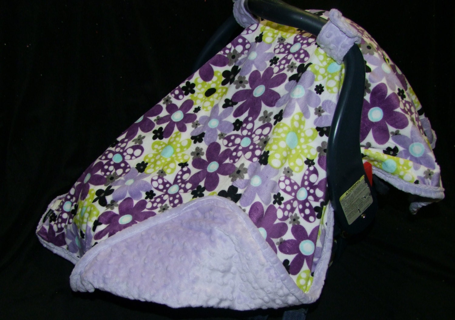 Purple Dots and Daisies Minky in Purple Carseat CANOPY Blanket- READY to Ship