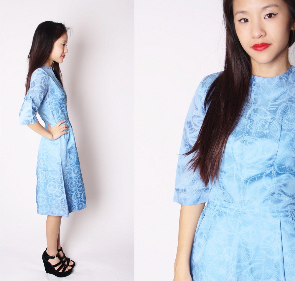 50s Cornflower Blue Short Cocktail Dress / 50s Dresses / 50s Dress / Blue 1950s Blue Dresses / Tea Length / 1947