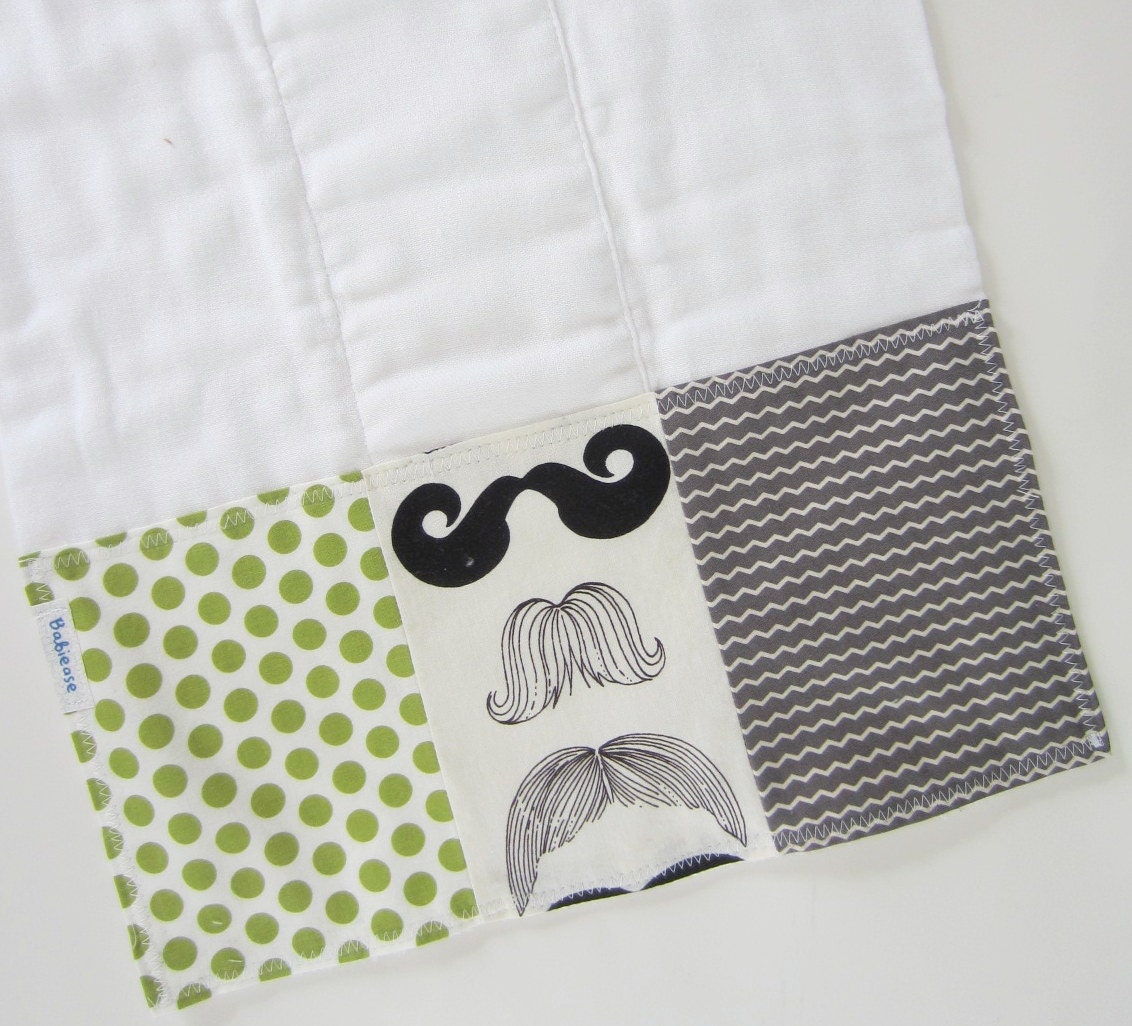Baby Burp Cloth - Mustache Baby Burpcloth / Designer Moustache / Baby Boys Chevron