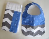 Baby Bib Burp Cloth Set / Navy Baby Feeding Set / Blue Anchors / Nautical Baby / Custom Gift Sets