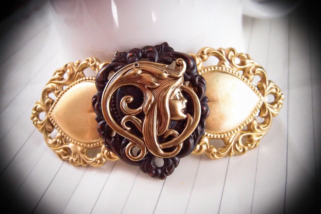 Athena-- Mythological goddess Victorian royal style aged brass hair barrette