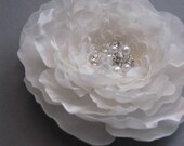 Bridal ivory peony flower fascinator - lace Hair clip  head piece  large rhinestone crystals pearls Flower Rose chiffon accessory