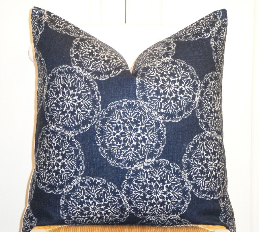 Decorative Pillow Cover - 20 x 20 - Suzani -  Accent Pillow - Throw Pillow  - Indigo - Blue - John Robshaw For Duralee